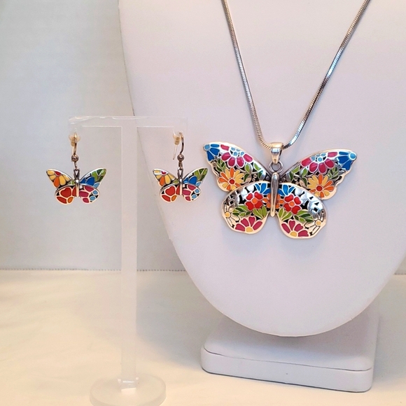 Brighton Kyoto In Bloom Sakura Butterfly Pendant Necklace/Earrings Set NWOT - Picture 8 of 9